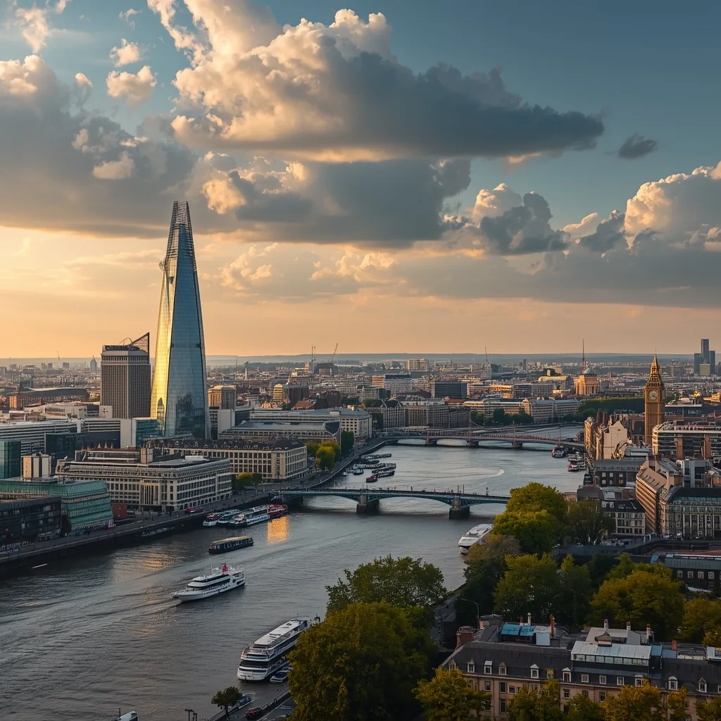 London UK skyline showing the Shard and River Thames